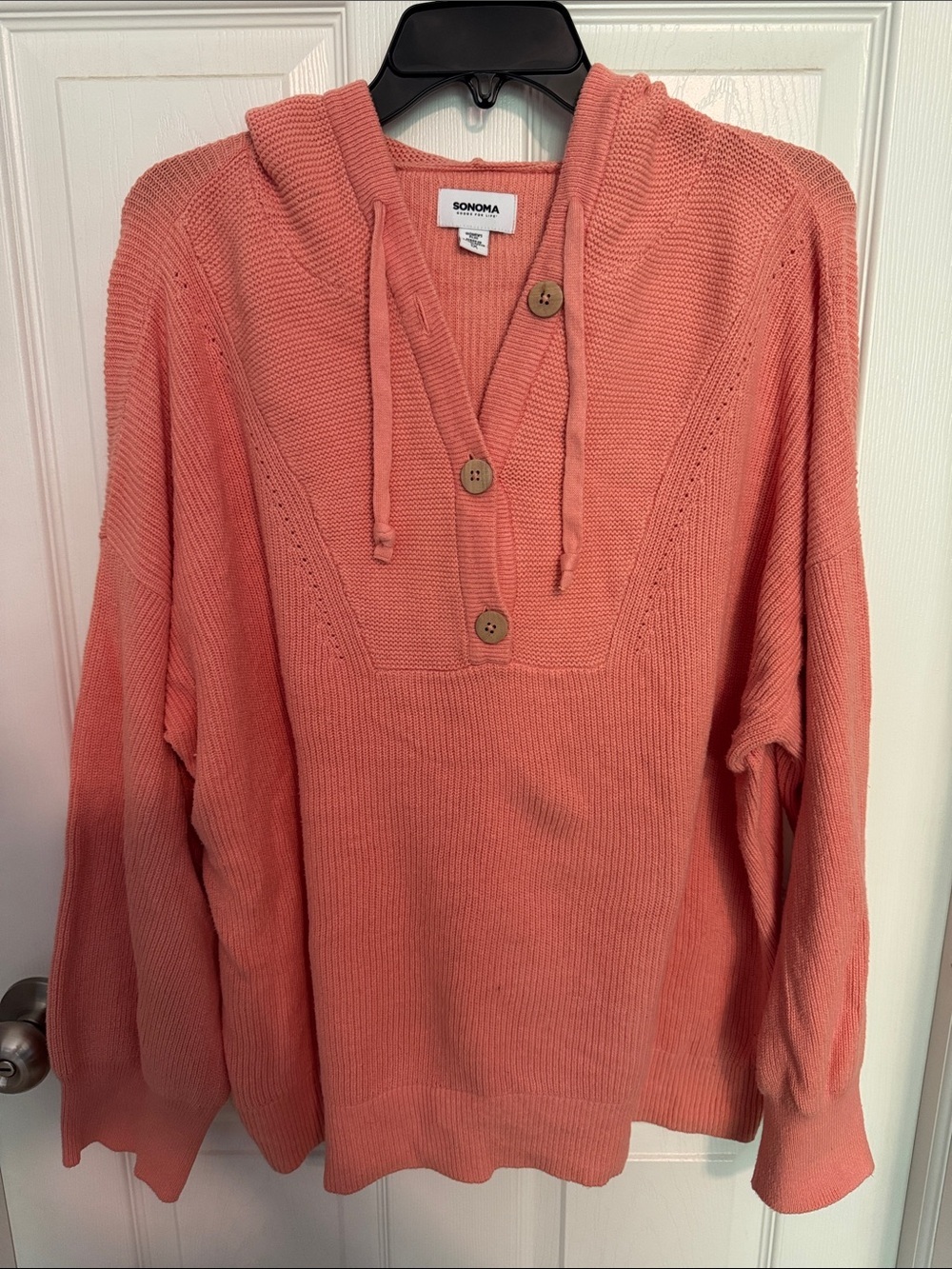 Sonoma Coral Hooded Button V-Neck Sweater